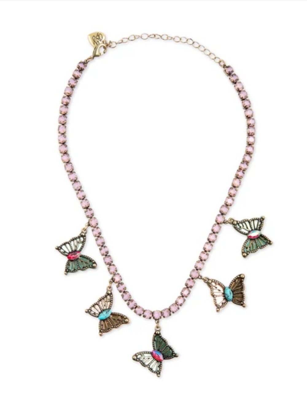 Betsey Johnson Boho Butterfly Bib Tennis Frontal Necklace Multi PInk